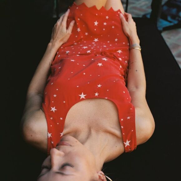 Stoned Immaculate Moonstar Retro Silk Mini Dress In Red Size Extra Small - Picture 2 of 6